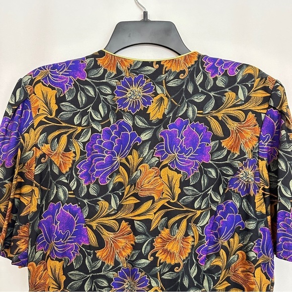 90s Vintage Ultra Dress Women's Floral Blouse Top in Black Purple Orange sz 8 - Picture 11 of 11